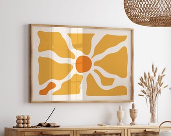 Horizontal Abstract Wall Art, Yellow Wall Art, Horizontal Print, Boho Wall Art, Matisse Print, Flower Market Print, Digital Download