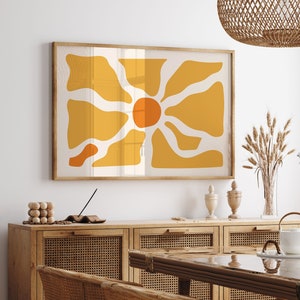 Horizontale abstrakte Wandkunst, gelbe Wandkunst, horizontaler Druck, Boho Wandkunst, Matisse Druck, Blumenmarkt Druck, digitaler Download