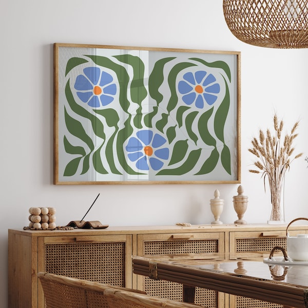 Horizontal Floral Print, Minimalist Flower Print, Boho Wall Art, Botanical Wall Art, Flower Market Print, Matisse Print, Digital Download
