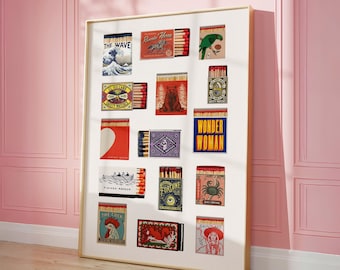 Retro Matchbox Art Print, Funky Bar Card Wall Decor (Digital Download)