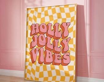 Retro Holly Jolly Vibes Print, Trendy Wall Art (Digital Download)