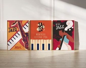 Jazz Festival Poster Set of 3, Retro Music Art (Digital Download)