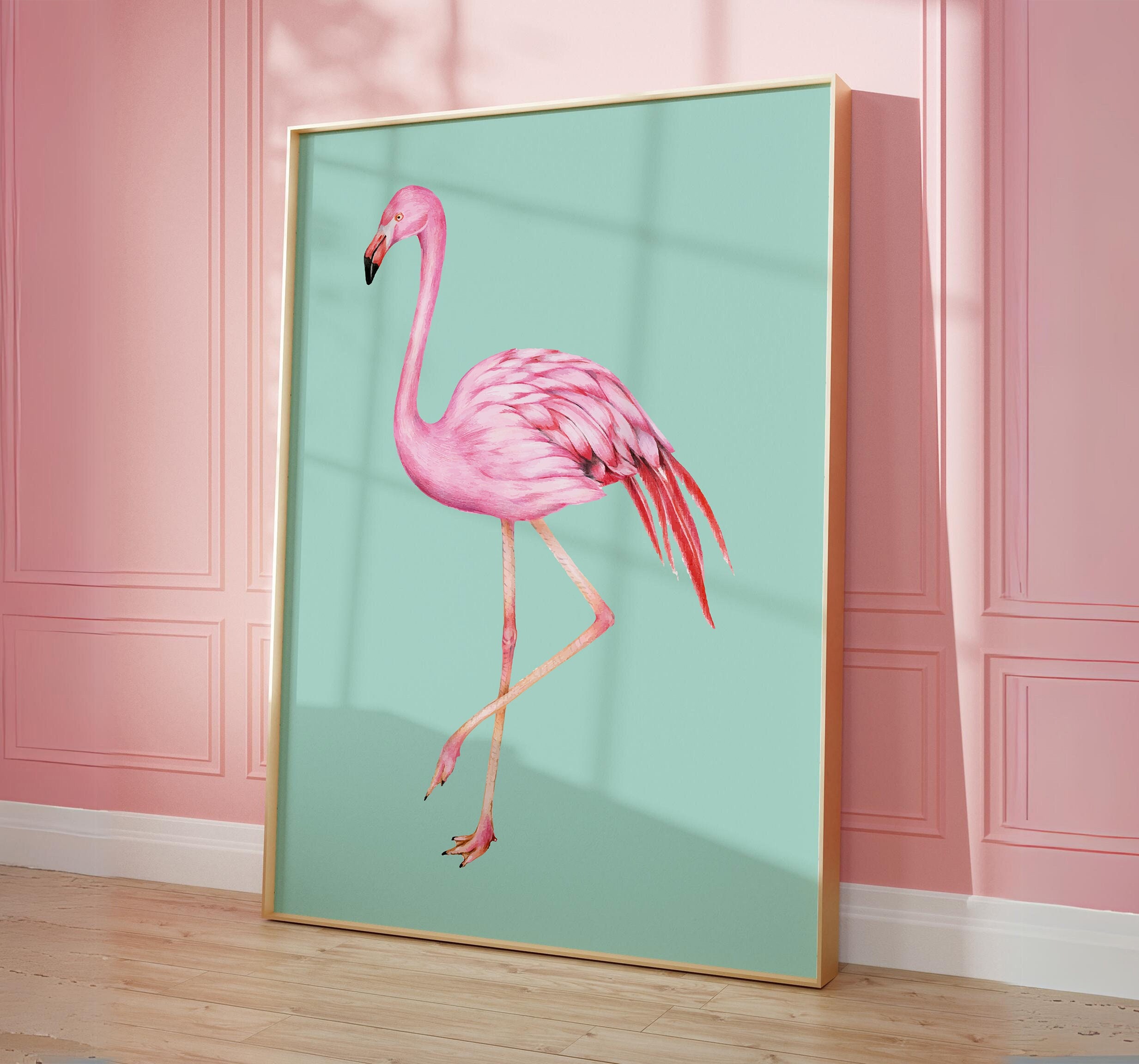 Flamingo Poster Print, Retro Animal Poster, Fun Prints, Pink Flamingo Art, Flamingo Printable Wall Art, Animal Print, Digital Download