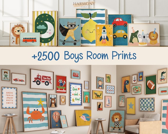 2500 Boys Room Wall Art Bundle, Boy Nursery Prints, Kids Room Decor, Baby Boy Printable Download