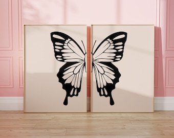 Black Butterfly Wings Print Set, Minimalist Wall Art (Digital Download)