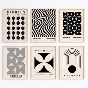 Conjunto de impresión de carteles de Bauhaus de 6, impresión de carteles abstractos en blanco y negro, arte geométrico, conjunto de pared de galería, arte de pared boho, descarga digital