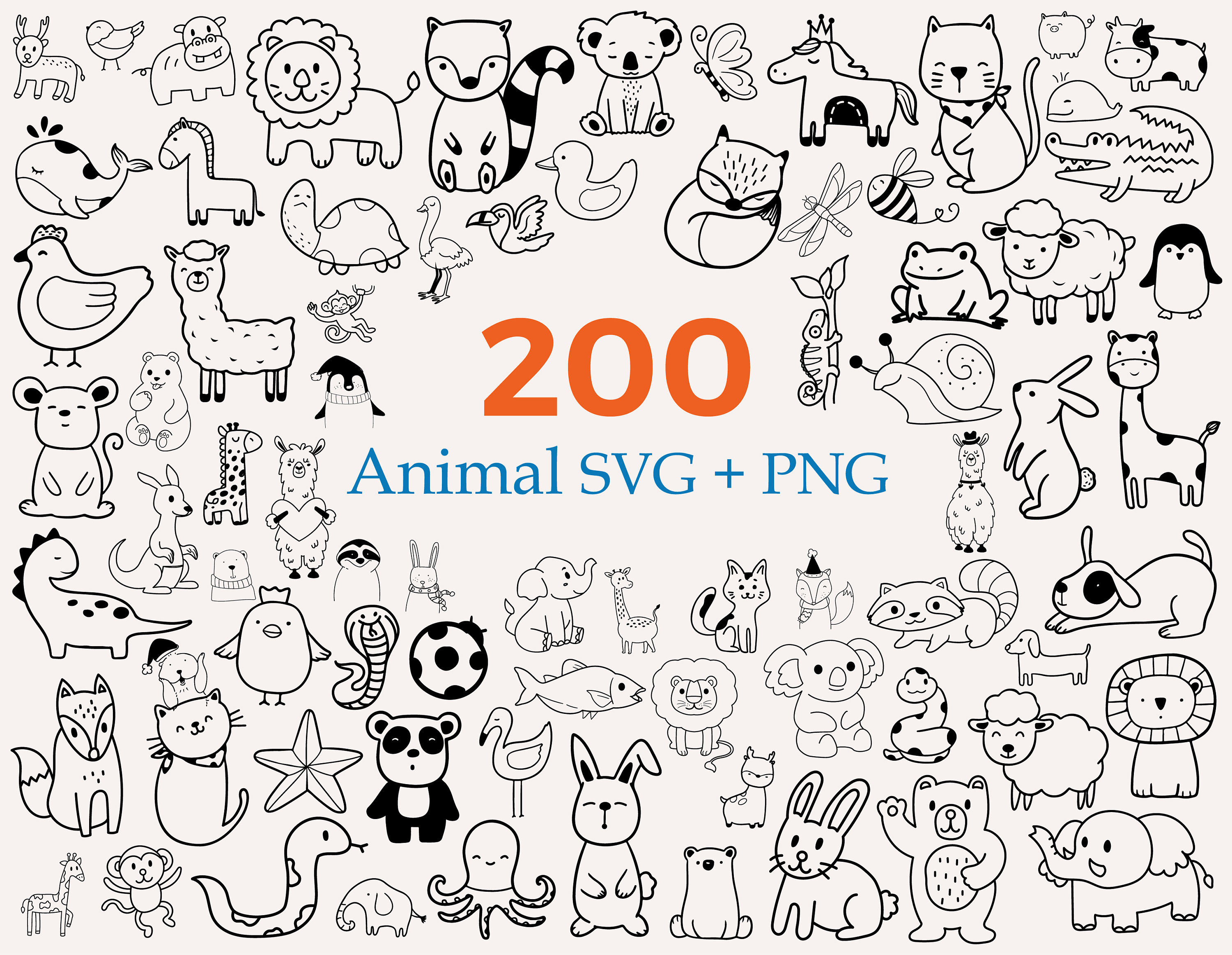 200 Animal Bundle SVG, Jungle Svg, Safari Animal Svg, Animal Clipart