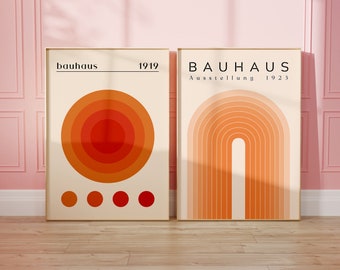 Bauhaus Print Set, Orange Geometric Wall Art (Digital Download)