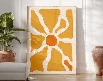 Impression inspirée de Matisse, fleur abstraite jaune, art mural bohème (téléchargement numérique)