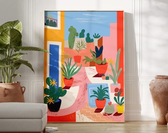 Retro Botanical Plant Print, Colorful Flower Art (Digital Download)