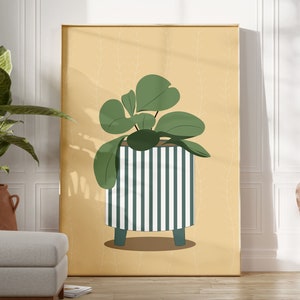 Impresión de maceta retro, impresión de arte vegetal, arte de pared botánico, ilustración de plantas, cartel de plantas botánicas, impresión de arte de jardineras, descarga digital