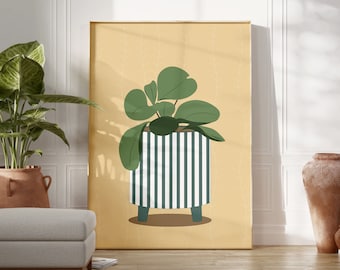 Retro Flowerpot Print, Plant Art Print, Botanical Wall Art, Plant Illustration, Botanical Plant Poster, Planter Art Print, Digital Download