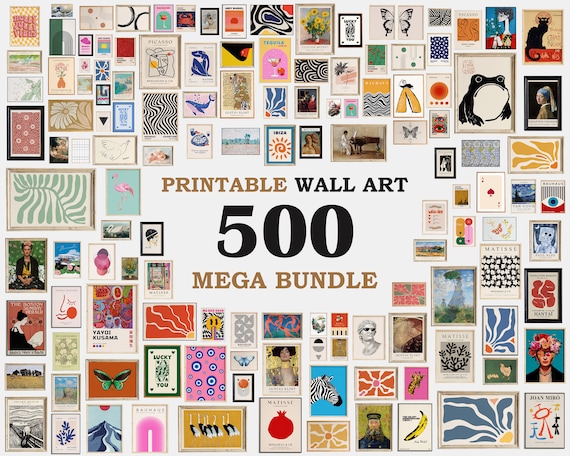 500 Printable Wall Art Prints, Eclectic Gallery Set (Digital Download)