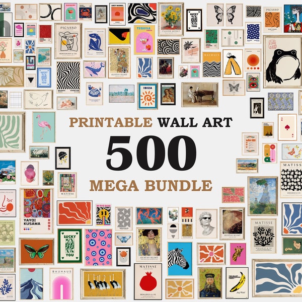 500 GALLERY WALL SET, Printable Wall Art, Eclectic Wall Art, Vintage Print, Boho Wall Art, Gallery Wall Art, Wall Art Digital Print