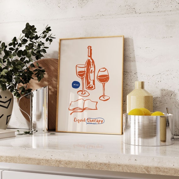 Retro Wine Poster Print, Kitchen Restaurant Wall Art (Digital Download)