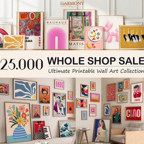 GANZER SHOP-VERKAUF, 25.000 Mega-Bundle-Wandkunst, Galerie-Wandkunst, druckbare Wandkunst, vielseitiges Galerie-Set, maximalistische Wandkunst, trendige Drucke