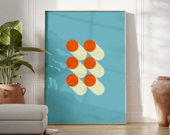 Impresión de cartel de la Bauhaus, cartel de la exposición de la Bauhaus azul, impresión abstracta, moderno de mediados de siglo, arte de pared retro minimalista, descarga digital