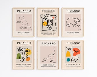 Picasso lijntekeningen printset, galeriemuurkunst (digitale download)