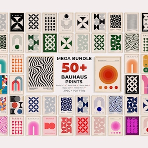 50 STAMPA POSTER BAUHAUS, Arte della parete Bauhaus, Arte della parete astratta, Stampa geometrica, Set da parete della galleria, Arte della parete Boho, Download digitale