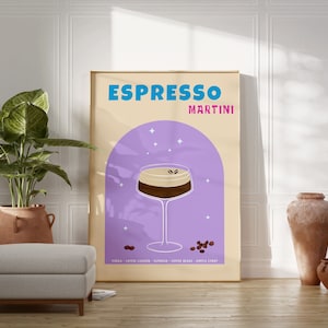 Espresso Martini Print, Cocktail Poster, Bar Cart Decor, Retro Kitchen Wall Art, Bar Prints Retro Art, Bar Cart Decor, Digital Download
