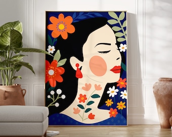 Abstract Woman Flower Art Print, Modern Illustration (Digital Download)