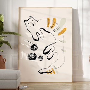 Cat Print, Retro Cat Print, Cat Printable Wall Art, Cat Sketch Art Print, Boho Cat Print, Cat Illustration Print, Digital Download