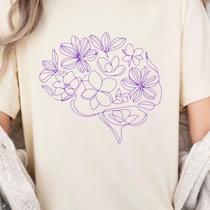 Floral Brain T-Shirt – Botanical Brain Art Tee, Mental Health Awareness Shirt, Neurodivergent Gift, Psychology Flower Shirt, Healthcare Tee
