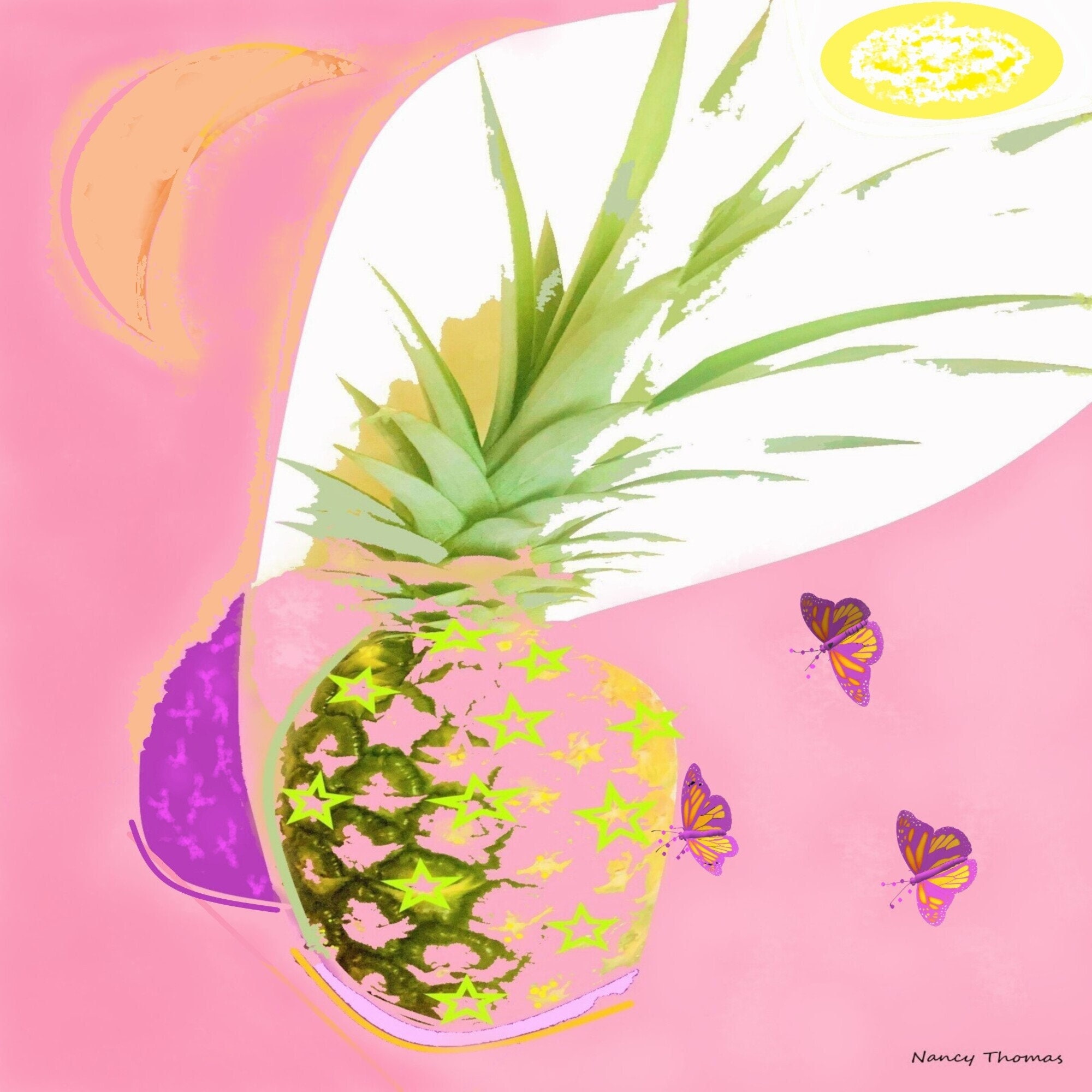 Star is Born, Hospitality Pineapple, With Sun, Moon, Stars and