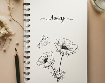 Custom Name Notebook: Personalized Floral Hardcover Journal, Gift for Mom, Wife, Daughter, Sister