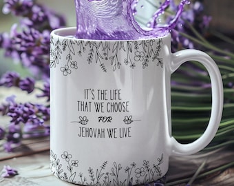 Jehovas vittnen presentmugg, religiös kaffekopp, blommönster