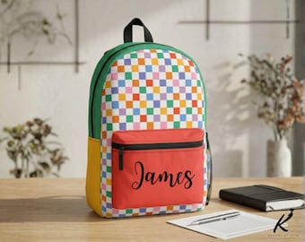 Custom Name Backpack Colorful Boho School Bag, Personalized Rainbow Doodle Daypack, Abstract Cute Bookbag, Unique Personalized Gift for Her