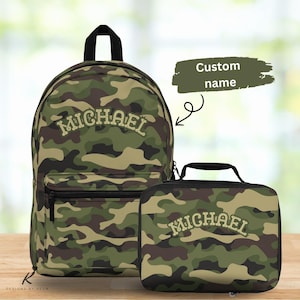 Personalized Camo Backpack Lunch Bag Set - Boys School Book Bag