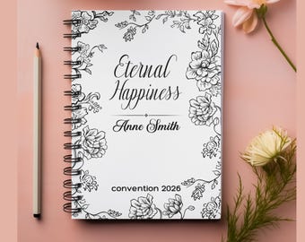 Personalized Eternal Happiness Convention Notebook, 2026 JW Spiral Journal, Custom Name Jehovah's Witnesses Gift, Floral Line Art, 5 Colors