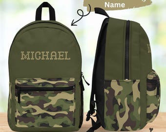 Personalized Camo Backpack for Kids, Custom Name School Bag, Boys Camouflage Daypack, Back to School Gift, Toddler Monogrammed Backpack