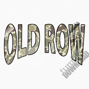 May include: The words "OLD ROW" in black outlined letters with a camouflage pattern inside the letters.
