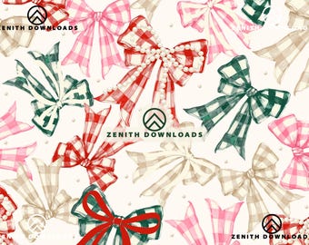 Coquette Bows Seamless Pattern, Pink Toile Digital Paper (PNG File)