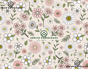 Sierlijk boho naadloos bloemmotief, madeliefje lenteontwerp (digitaal papier)