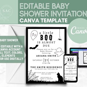 Editable Baby Shower Invite | A Little Boo Is Almost Due Invitation | Ghost Invitation Template | Halloween Baby Shower | Spooky Baby Shower