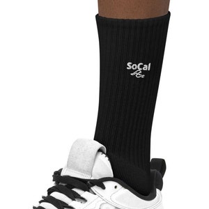 So Cal Socks, California Socks, Black Socks with a Wave,  Unisex Embroidered socks