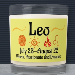 Leo Candle, Zodiac Sign Candle, Astrological Sign Candle, Birthday Gift, Lion Zodiac Candle, Perfect Gift Glass jar soy wax candle