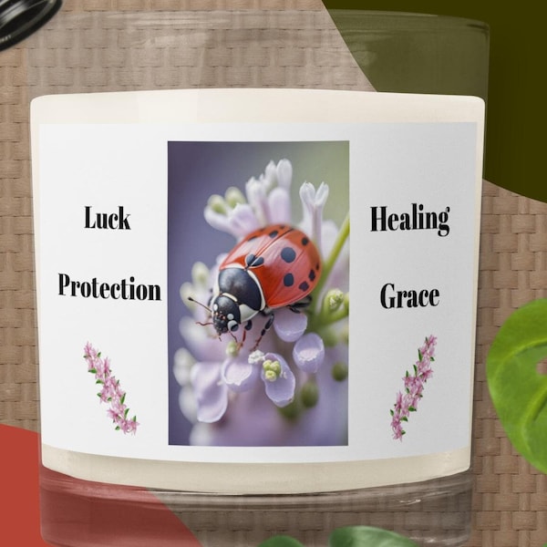 Ladybug Candle, Ladybug Totem , Ladybug Gift, Ladybug Collector, Good Luck Ladybug Personalize available for this Glass jar soy wax