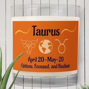 Taurus Candle, Zodiac Sign Candle, Taurus Astrological Sign, Taurus Birthday  Glass jar soy wax candle