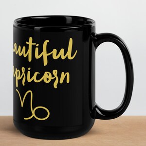 Beautiful Capricorn Sign, Zodiac Sign, Astrological Sign, Birthday Black Glossy Mug, Personalization Available.