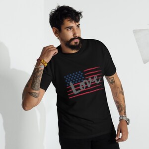 America Flag Shirt, Love Men&#39;s Shirt, Personalization Available, USA Shirt, Love  The American Flag Men’s premium heavyweight tee