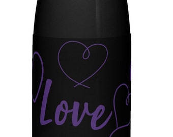 Lila Kärlekshjärtan Vattenflaska i Rostfritt Stål, Alla hjärtans dag-present, Personlig