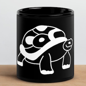 Big Turtle Coffee Cup, Personalization Available, Turtle lover, Turtle Collector, Add any name on the cup,  Cute Turtle Black Glossy Mug