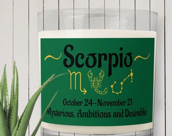 Scorpio Candle,  Zodiac Sign, Astrology Signs Glass jar soy wax candle