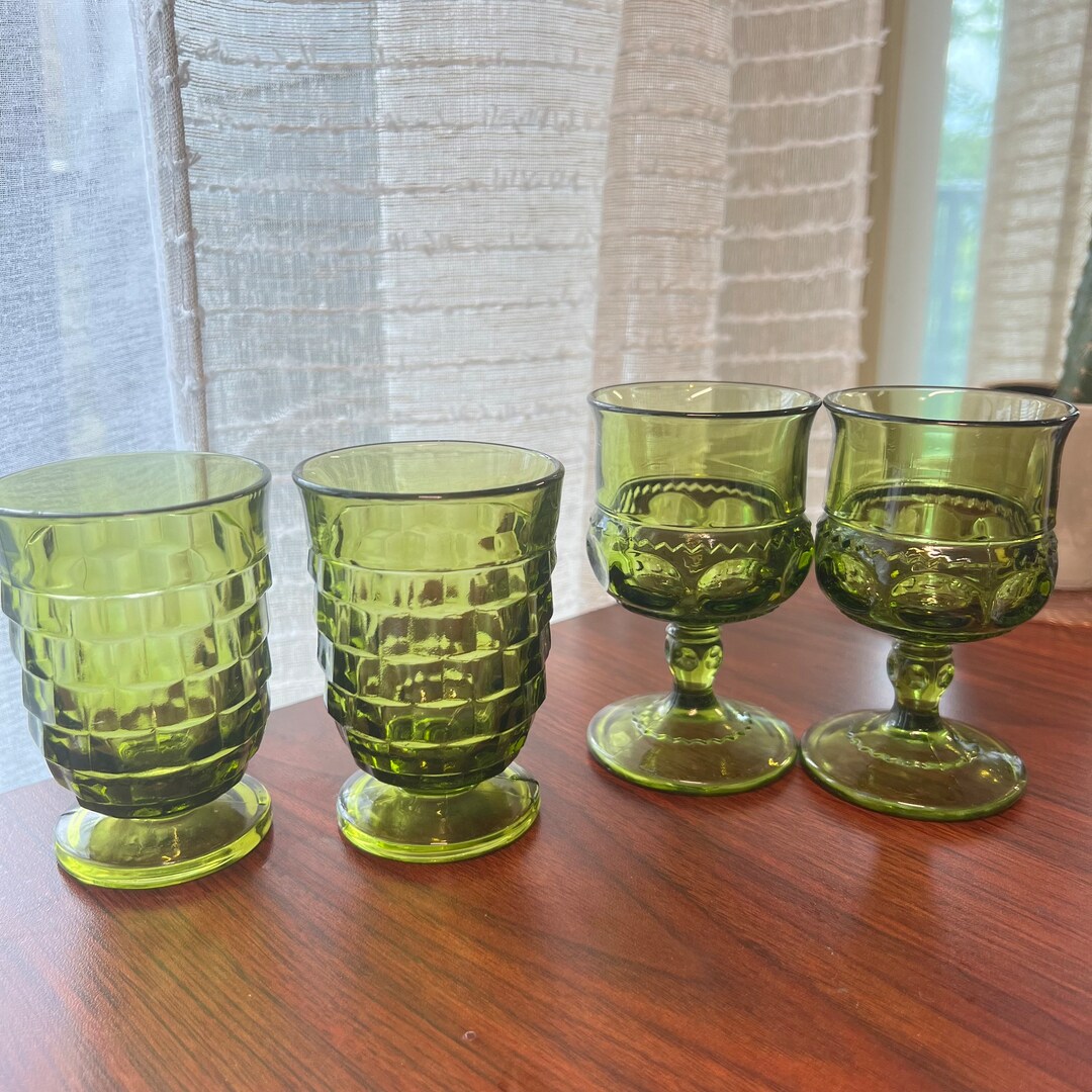 Green Fostoria MCM Glassware Set of Four Etsy