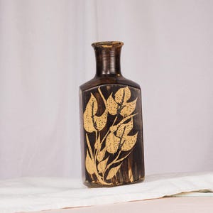 Bennett Welsh Pacific Pottery Vase • Mid-Century Studio Drip-Glaze with Hand-Painted Leaf