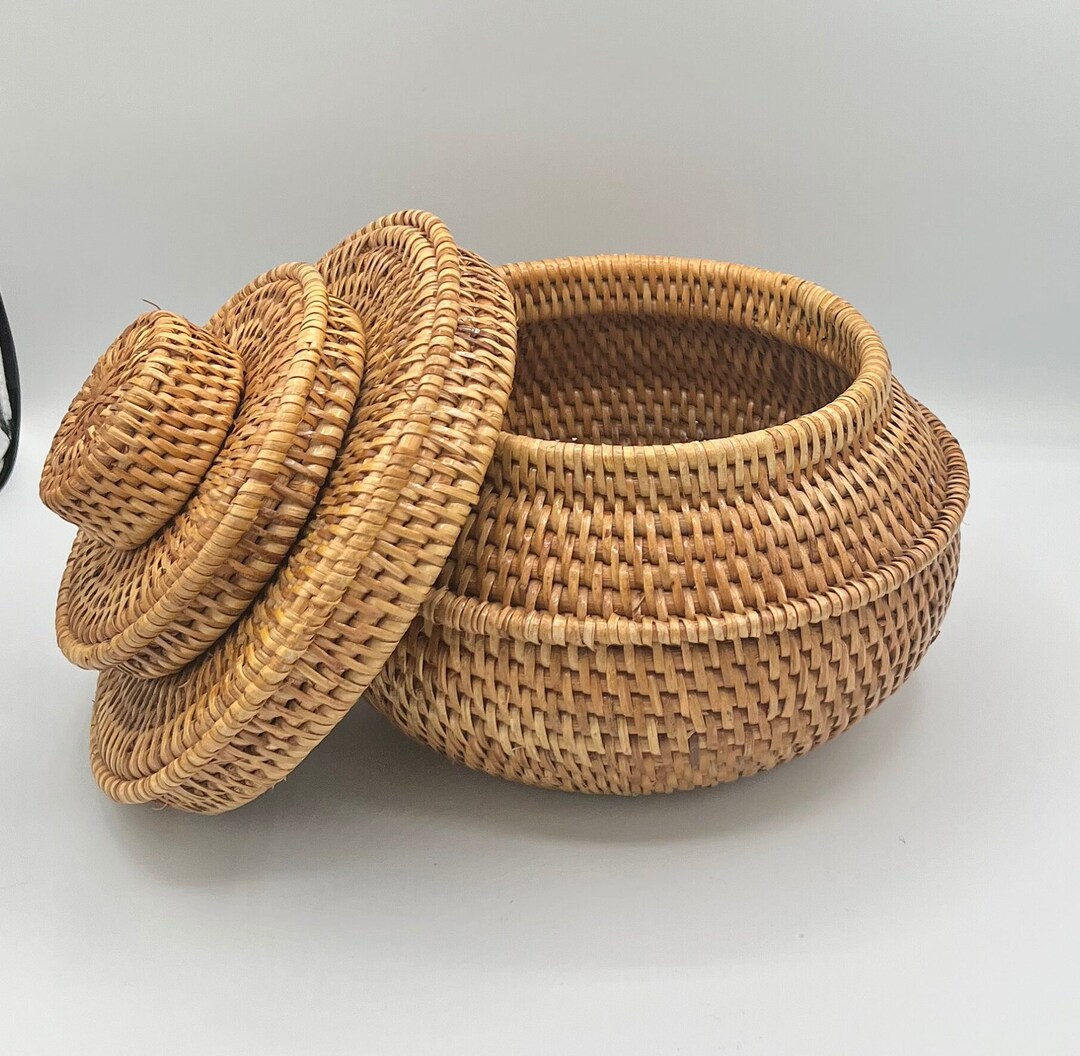 Handmade Basket Lidded Rattan Etsy